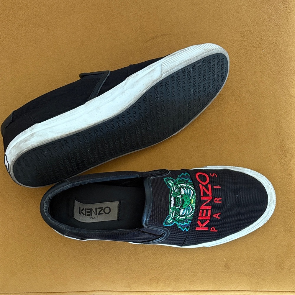 Kenzo Men's Black Slip-On Sneakers with Embroidered Design